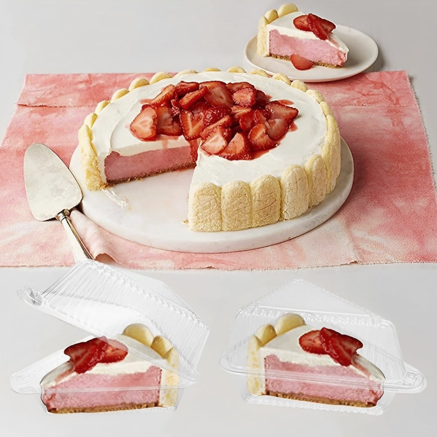 150Pcs Cake Slice Container Clear Triangle Dessert Box Reusable Food Packing Box Plastic Mousse Cheesecake Take Out Box Stackable Sandwich Holder for Fruit Cake Cheese Muffin
