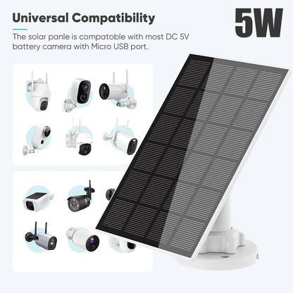 OKYMOTOR 2pcs Solar Panel for Security Camera 5W USB Solar Panel Micro USB & USB-C Port Solar Panel IP65 Waterproof Solar Charger for Camera with 360°Adjustable Mounting
