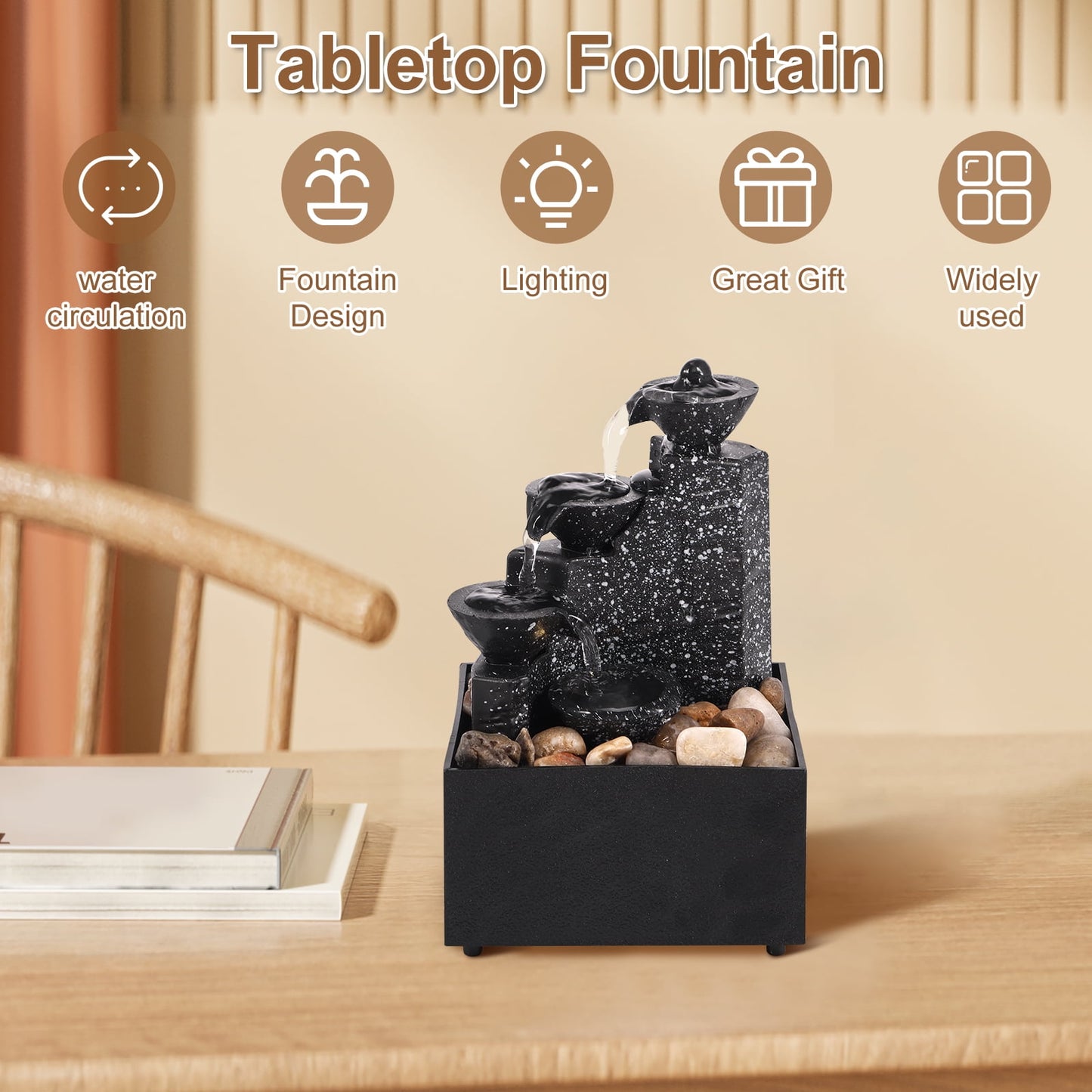 Pcapzz Tabletop Waterfall Fountain Relaxation Meditation Desktop Fountain with Soft Lights Flowing Water Ornaments Tabletop Fountain Landscape Decor for Indoor Outdoor