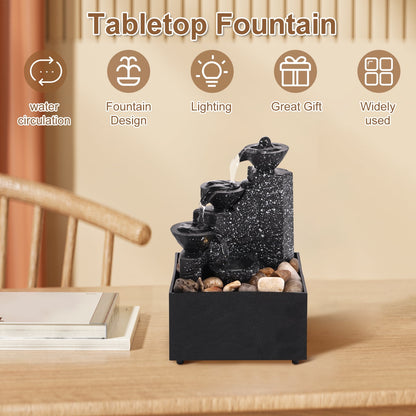Pcapzz Tabletop Waterfall Fountain Relaxation Meditation Desktop Fountain with Soft Lights Flowing Water Ornaments Tabletop Fountain Landscape Decor for Indoor Outdoor