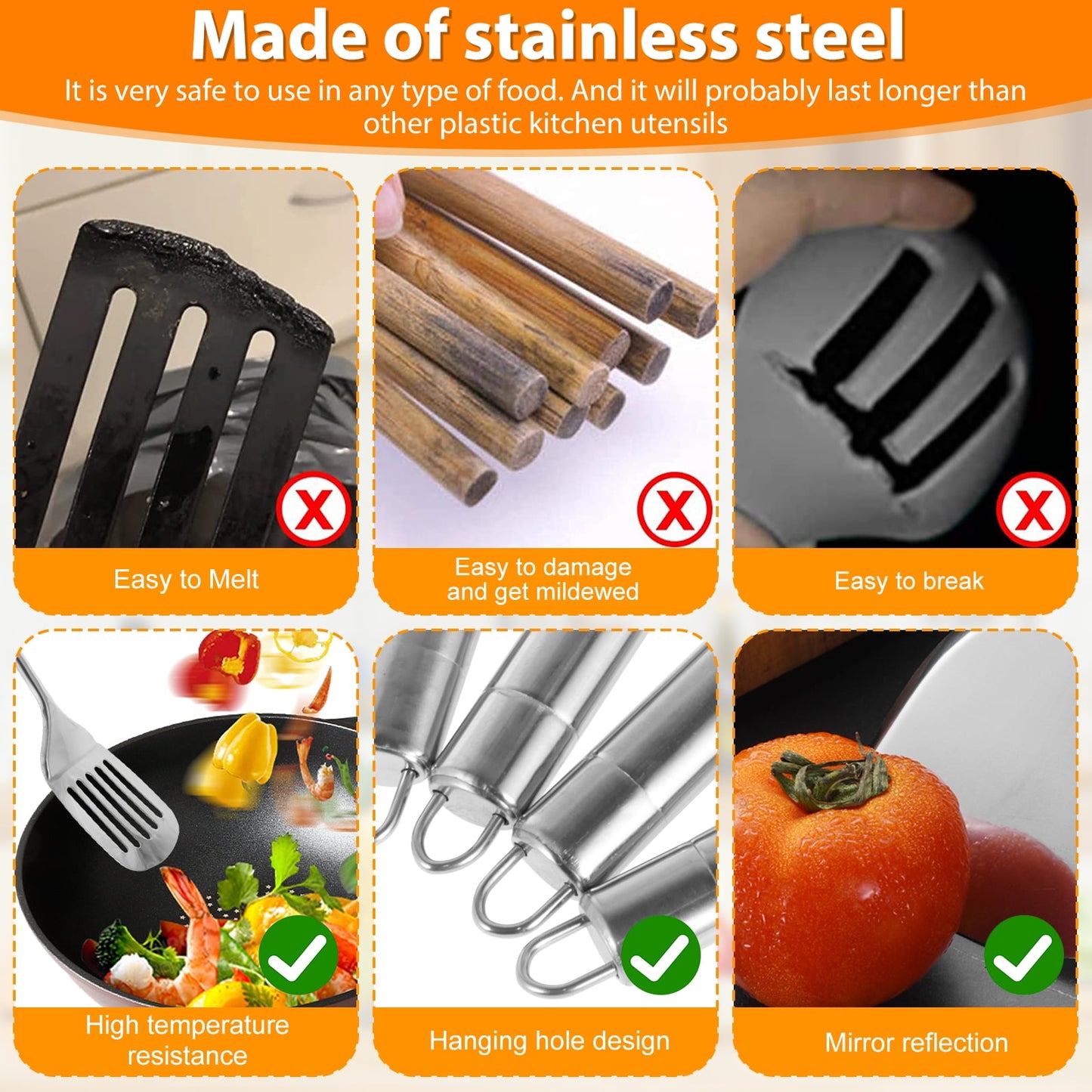 10Pcs Kitchen Cooking Utensils Set Metal Stainless Steel Spoons and Spatula Set with Ergonomic Handle Utensil for Cooking Kitchen Cooking Utensils Set Kitchen Gadgets Tools Set Spoons Spatula Sets