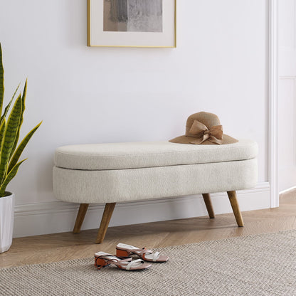 Storage Ottoman Bench, 43.5" End of Bed Ottoman Bench Bedroom Entryway Bench with Storage and Wood Legs, End of Bed Storage Bench for Living Room, Dining Room, Hallway, Beige