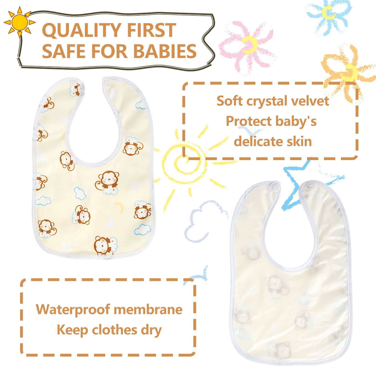 Atopoler 10pcs Baby Bibs Waterproof Breathable Snap Bibs for Eating Drooling and Teething