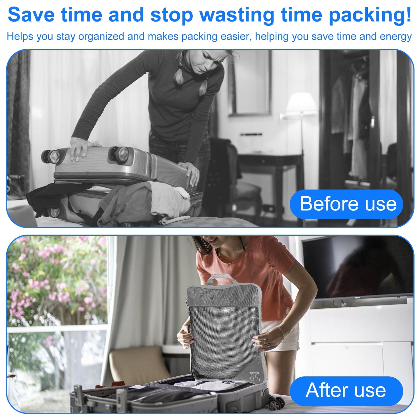 Hvxrjkn 5Pcs Compression Packing Cubes Lightweight Durable Travel Packing Cubes with Storage Bag Nylon Luggage Suitcase Organizer Bags Space Saving Packing Cubes for Travel Suitcase