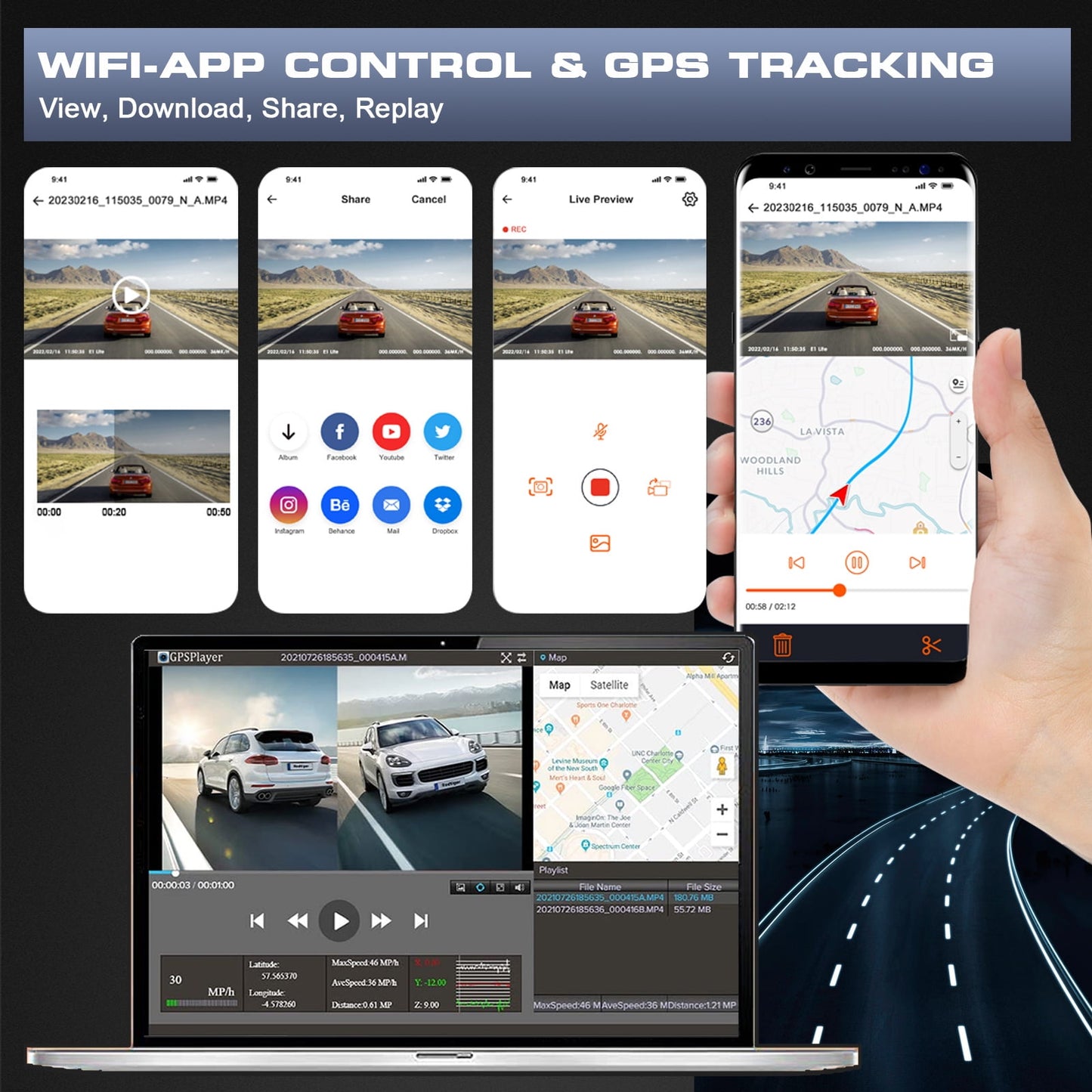 AUOSHI 3 Channel Dual Dash Cam Front Rear 4K/2.5K+1080P 3.16" Full HD with Wi-Fi GPS Free 64GB SD Card Car Dashboard Recorder IPS Screen Night Vision Wide Angle WDR 24H Parking Mode Support 256GB Max