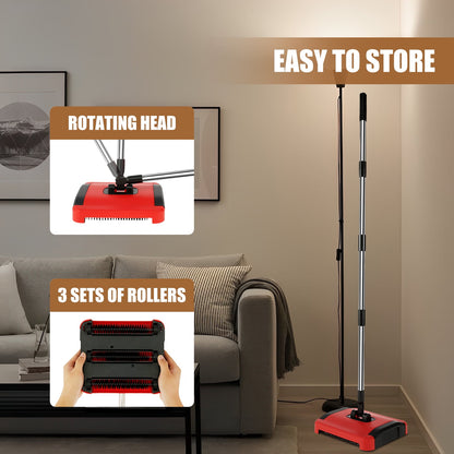 Kyoffiie Carpet Floor Sweeper with Horsehair Manual Carpet Sweeper Cleaner Carpet Broom Sweeper Efficient Hand Push Carpet Sweeper Rug Roller Brush Push for Cleaning Pet Hair Loose Debris Lint