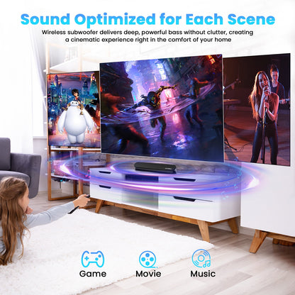 AUOSHI 2.1ch Sound Bar for TV, 60W Small Soundbar with Subwoofer, Surround Sound System Bluetooth Speaker with Bluetooth/HDMI/OPT/AUX/USB Connection for TV /PC/Projectors, Remote Control,16.5inch