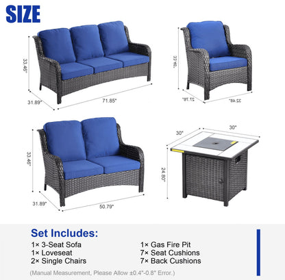 Vcatnet 5 Pieces Outdoor Patio Furniture Sectional Sofa All-weather Conversation Set with Fire Pit Table for Garden,Poolside,Navy blue