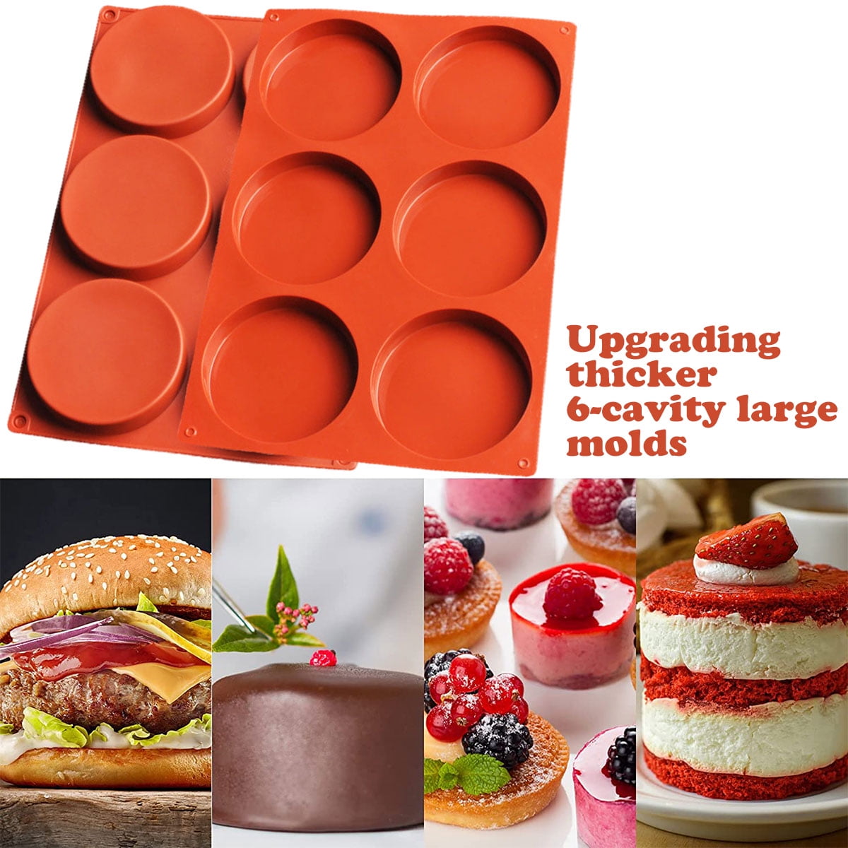 Jetcloudlive 2 Pcs Silicone Muffin Top Pans for Baking,Large Silicone Molds for Baking,6-Cavity Round Silicone Baking Mold for Egg Cloud Bread Bun English Muffins Sandwiches Bakeware Mold