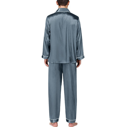 Baqcunre womens pajama sets Couples Matching Pajamas Sets Silk Satin Long Sleeve Sleepwear Button-Down Soft Loungewear Loose Pjs Set Grey,3XL