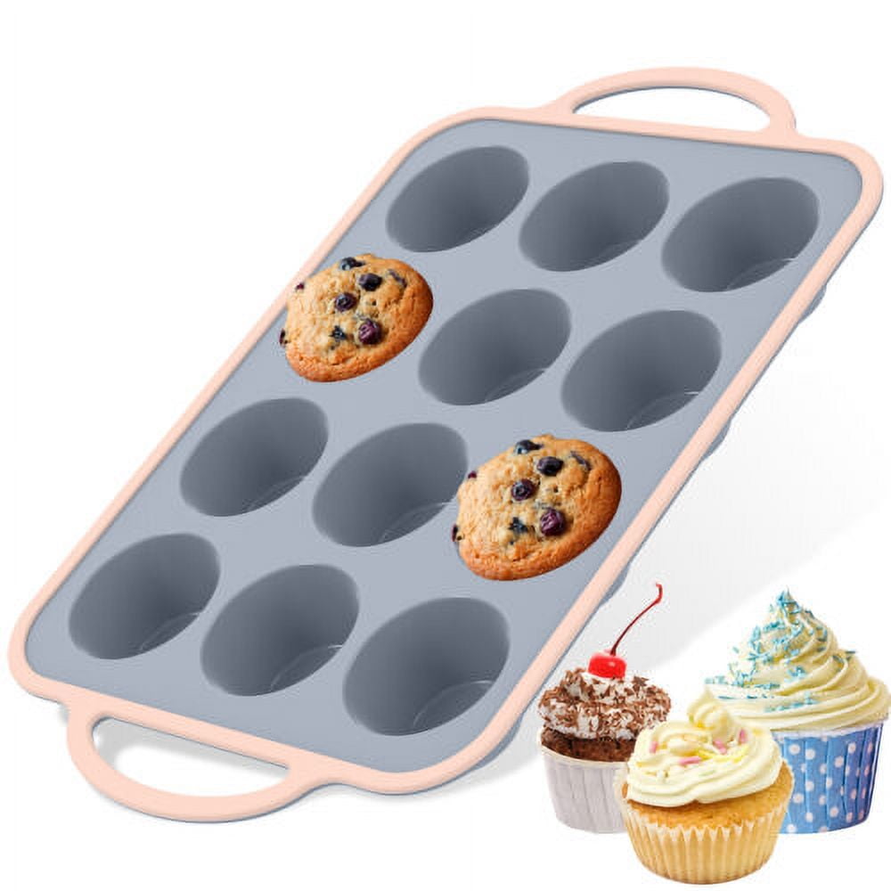 Ihvewuo Silicone Muffin Pan 12 Cups Mini Muffin Pan Nonstick Muffin Baking Mold with Reinforced Stainless Steel Frame Durable Silicone Cupcake Pan for Baking Cupcake Mini Muffin and More