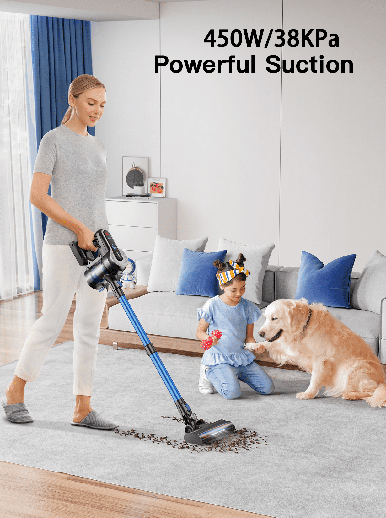 Roanow Cordless Vacuum Cleaner, 38KPA/55Mins Lightweight Stick Vacuum for Hardwood Floor Carpet Pet