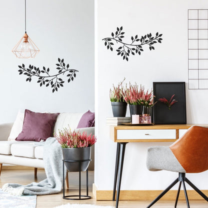 Dznils 2Pcs Metal Tree Leaf Wall Art Vine Olive Branch Leaf Wall Decor Wrought Iron Scroll Sculptures, Black