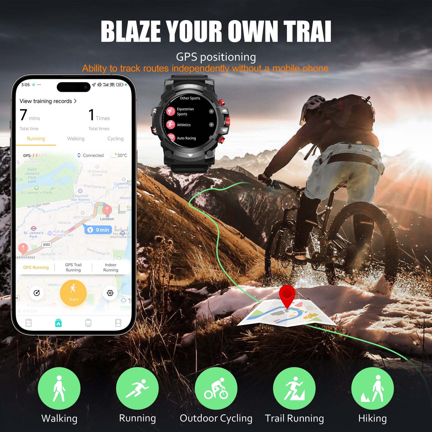 GPS Smart Watch , AUOSHI Outdoor Watch for Man, Fitness Tracker Sleep Monitor Bluetooth Calling, 50+Sport Modes,1.39" Touch Screen Display, IP67 Waterproof