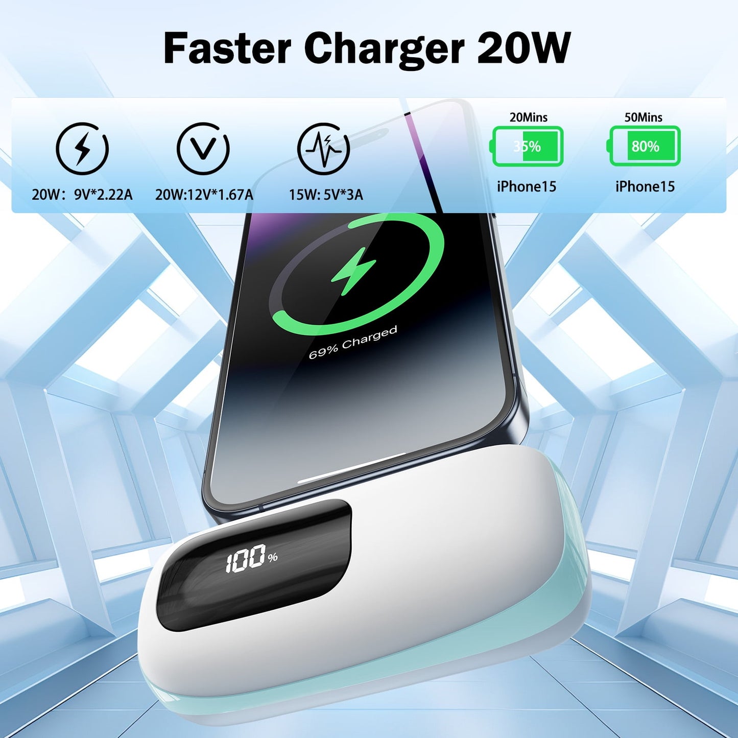 VILINICE Portable Charger Power Bank Type-C, 5000mAh Battery Pack Charing Bank for Android Samsung,Pixel,iPhone16/15 Series,Blue