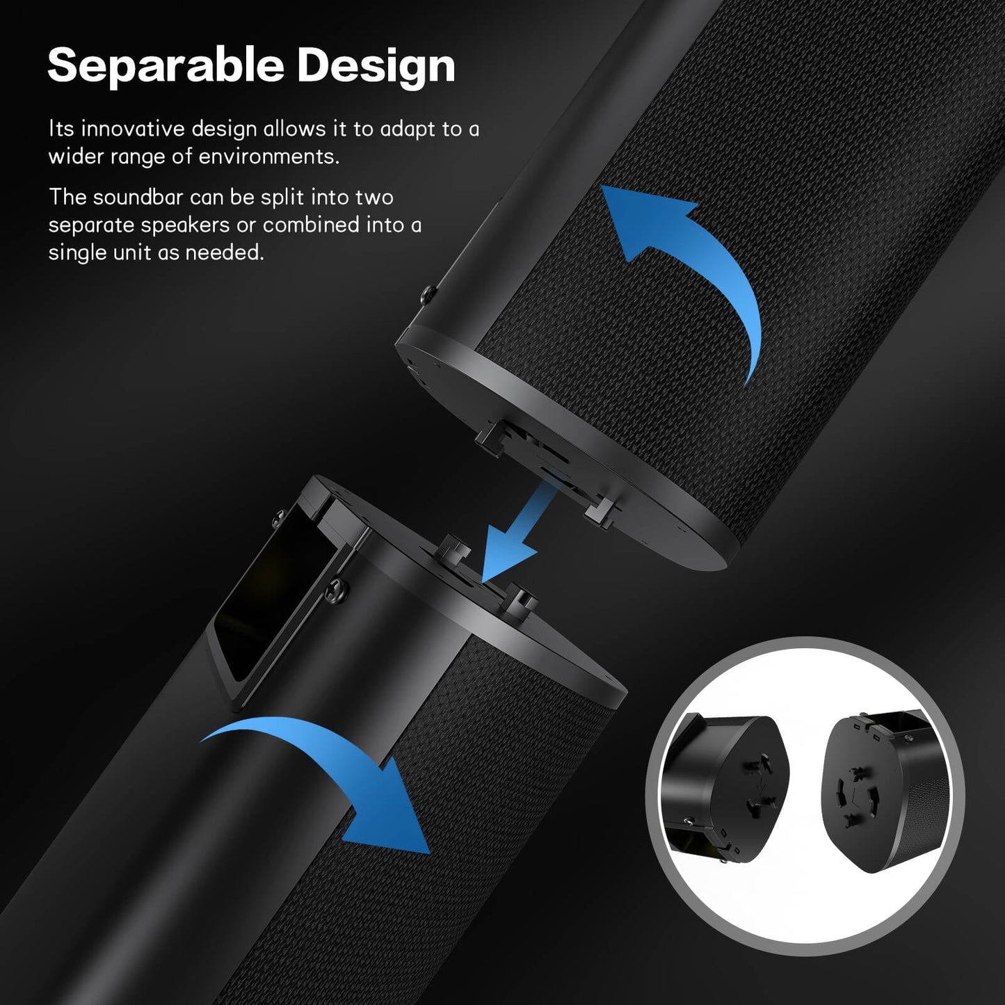 TOPVISION 2.2ch Soundbar with Subwoofer, 100W Home Theater System, 4 Drivers & 3 EQ Mode, 2 in 1 Detachable Design Sound Bar for TV, Wired/Wireless Connectivity HDMI-ARC/Optical/USB/AUX, SD03