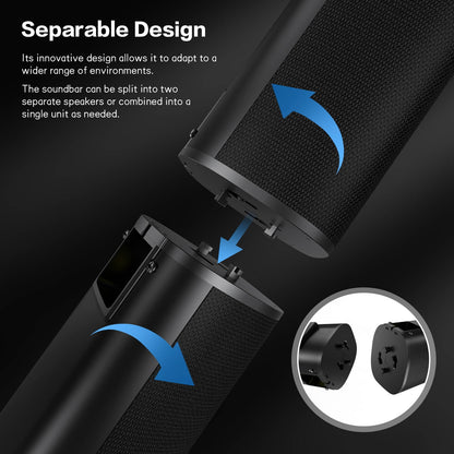 TOPVISION 2.2ch Soundbar with Subwoofer, 100W Home Theater System, 4 Drivers & 3 EQ Mode, 2 in 1 Detachable Design Sound Bar for TV, Wired/Wireless Connectivity HDMI-ARC/Optical/USB/AUX, SD03