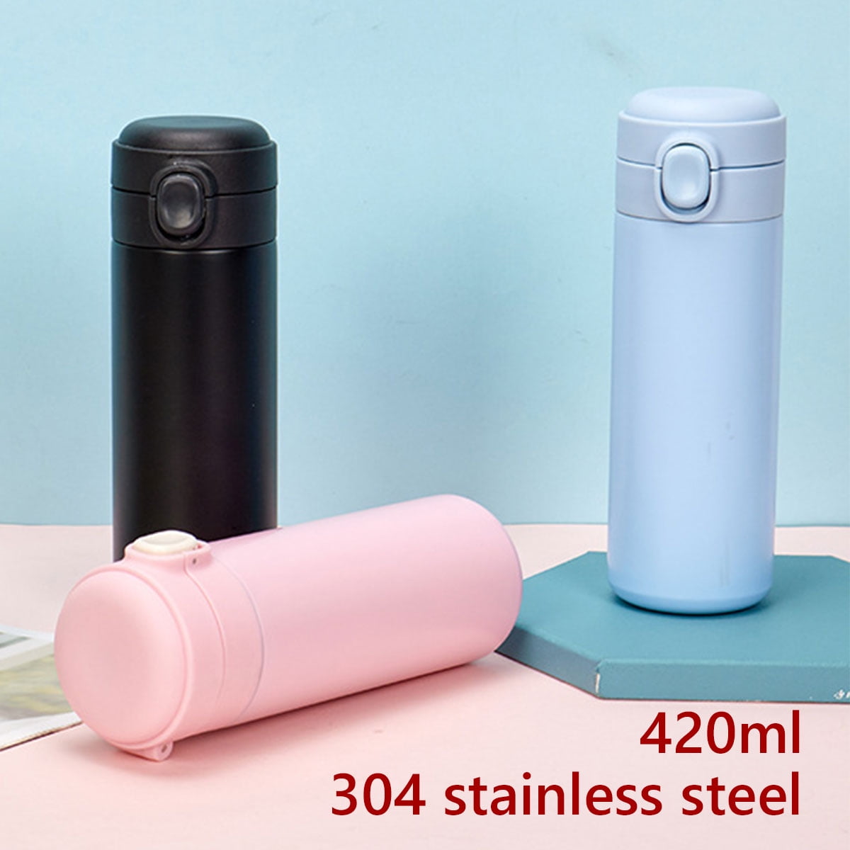 Pluokvzr Stainless Steel Travel Cup with Leak-Proof Lid Insulated Vacuum Travel Coffee Mug Pop-up Travel Coffee Cup