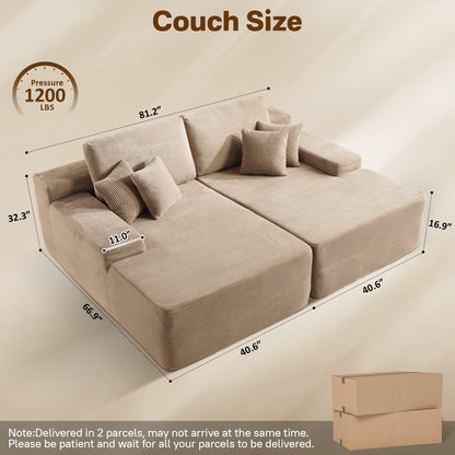 Vcatnet 81" Modular Sectional Sofa Couch Corduroy Chaise Lounge Loveseat Sofa Bed Oversized Upholstered Sleeper Sofa for Living Room and Bedroom, Camel