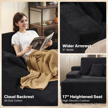 Vcatnet 81" Modular Sectional Sofa Couch Corduroy Chaise Lounge Loveseat Sofa Bed Oversized Upholstered Sleeper Sofa for Living Room and Bedroom, Black