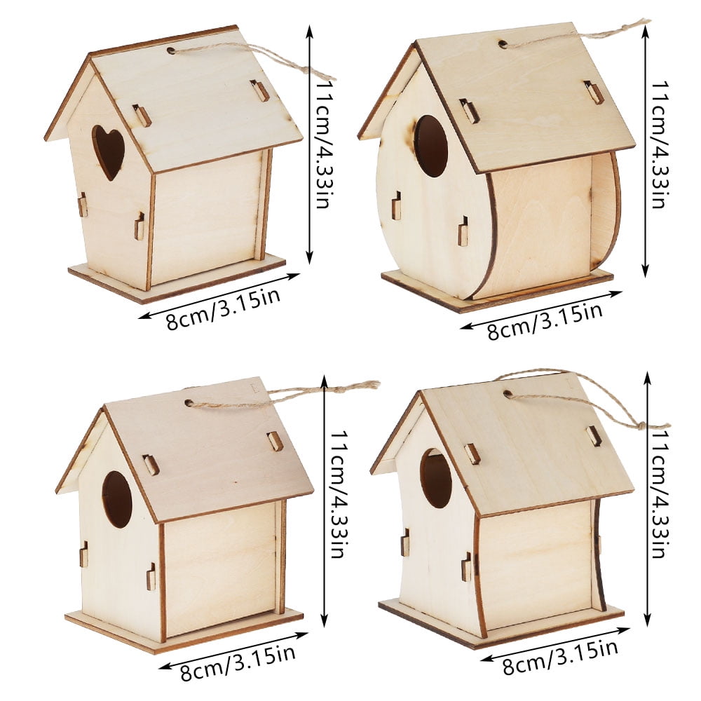 NYIDPSZ 4 Sets Paint Your Own Wooden Bird House Kit Small Garden Nesting Childrens Craft DIY Birdhouse Making Kit, Includes Paints, Brushes, Glue
