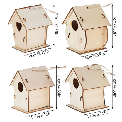 NYIDPSZ 4 Sets Paint Your Own Wooden Bird House Kit Small Garden Nesting Childrens Craft DIY Birdhouse Making Kit, Includes Paints, Brushes, Glue