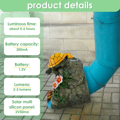 Turtle Gutter Downspout Extension Decoration Resin Solar Downspout Extension Statue Weatherproof Decorative Gutter Downspout Splash Block with Light for Garden Yard Patio