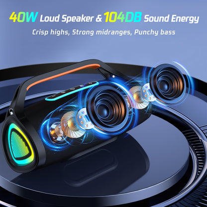 Ikristin Portable Wireless Bluetooth Speaker with 40W Loud Stereo Sound, IPX7 Waterproof Outdoor Party Speaker with RGB Light for Beach Pool/Home/Party/Travel