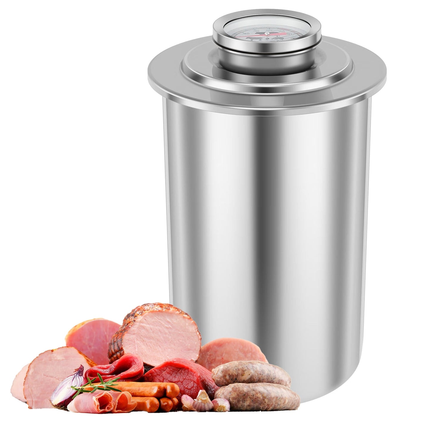 Pcapzz Ham Maker Stainless Steel Meat Press Cooker Large Capacity Ham Press Maker Round Shape Deli Meat Press Mold for Healthy Homemade Ham with Thermometer for Meat Pork Poultry