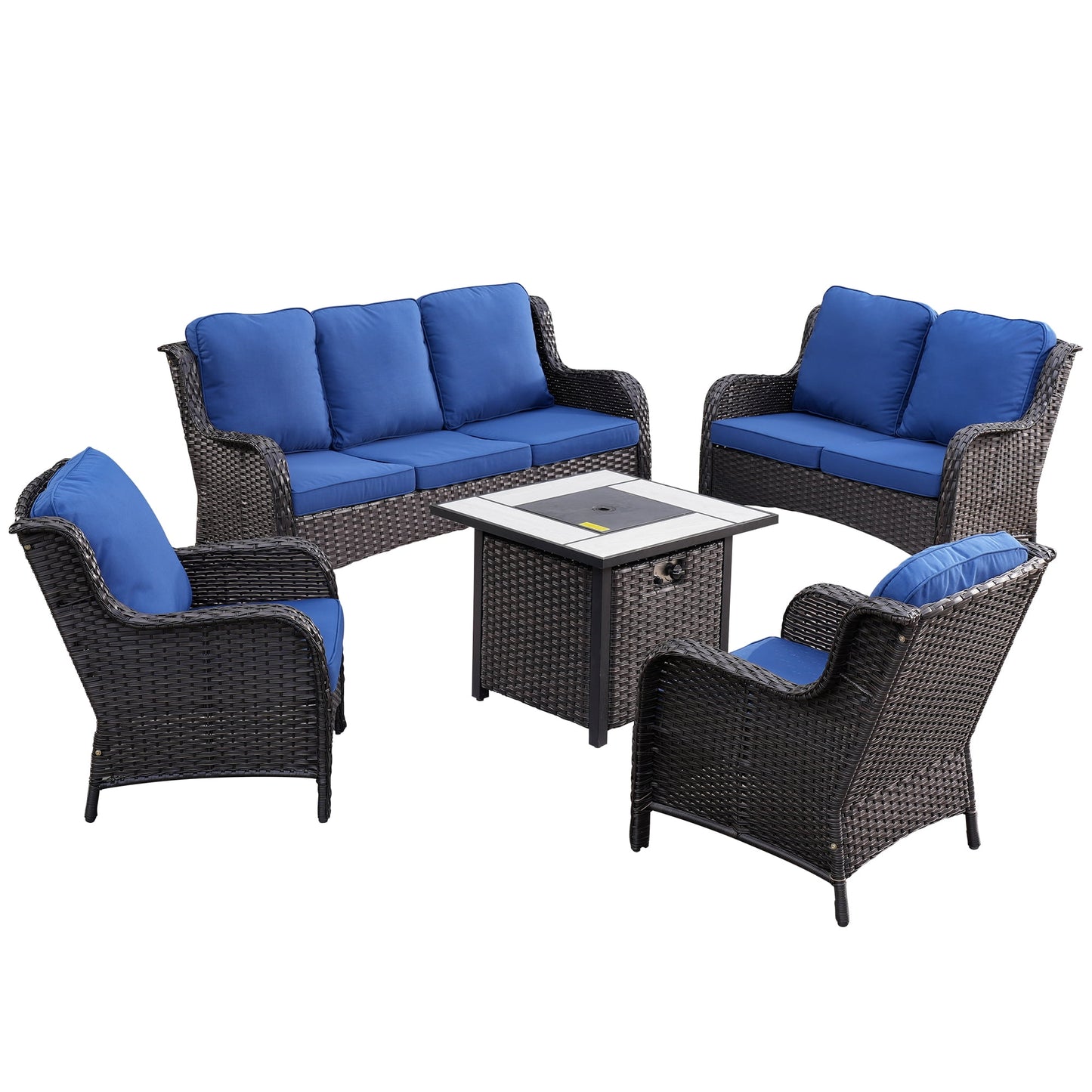 Vcatnet 5 Pieces Outdoor Patio Furniture Sectional Sofa All-weather Conversation Set with Fire Pit Table for Garden,Poolside,Navy blue