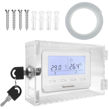 Xiyztok Thermostat Cover,Thermostat Lock Box with 2 Keys Transparent Thermostat Protective Cover Acrylic Thermostat Guard Box Wall Mounted Large Thermostat Cover for Most Thermostats