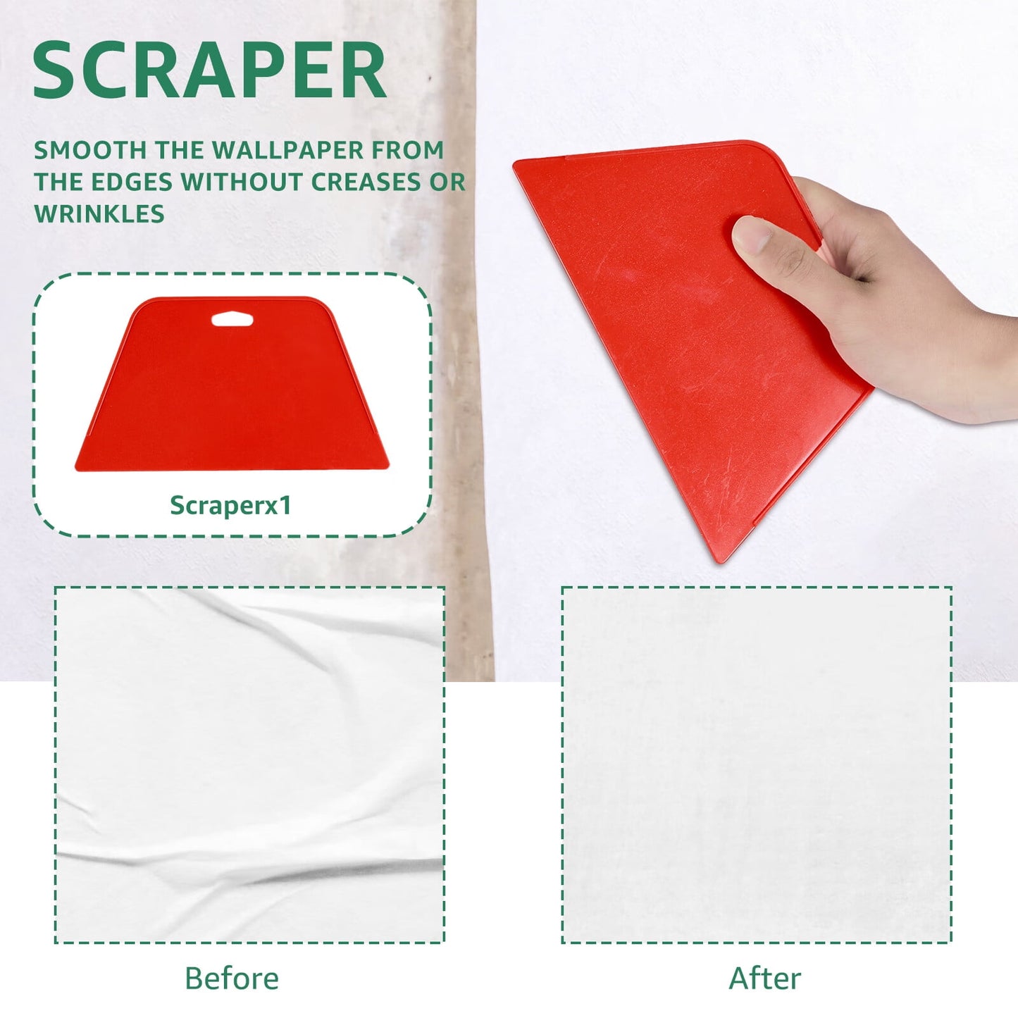 OKYMOTOR 11Pcs Wallpaper Smoothing Tool Kit Reusable Flexible Wall Paper Peal and Stick Tool with Seam Roller Tape Measure Scraper for Window Film Vinyl Wrapping Paper