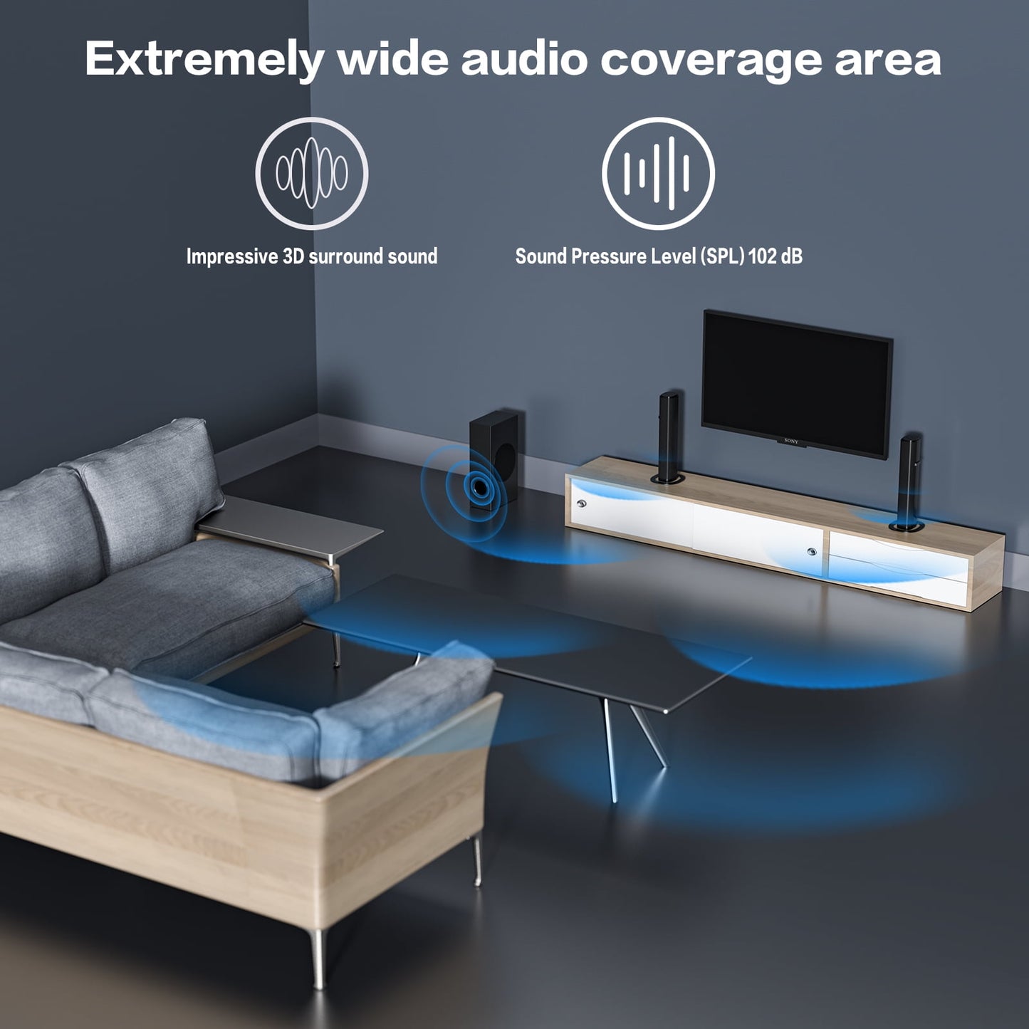 TOPVISION 4.1ch Soundbar with Subwoofer, 120w Separable Sound Bar for TV with 4 Drivers, USB/AUX/Coaxial/Optical/HDMI/Bluetooth Connect