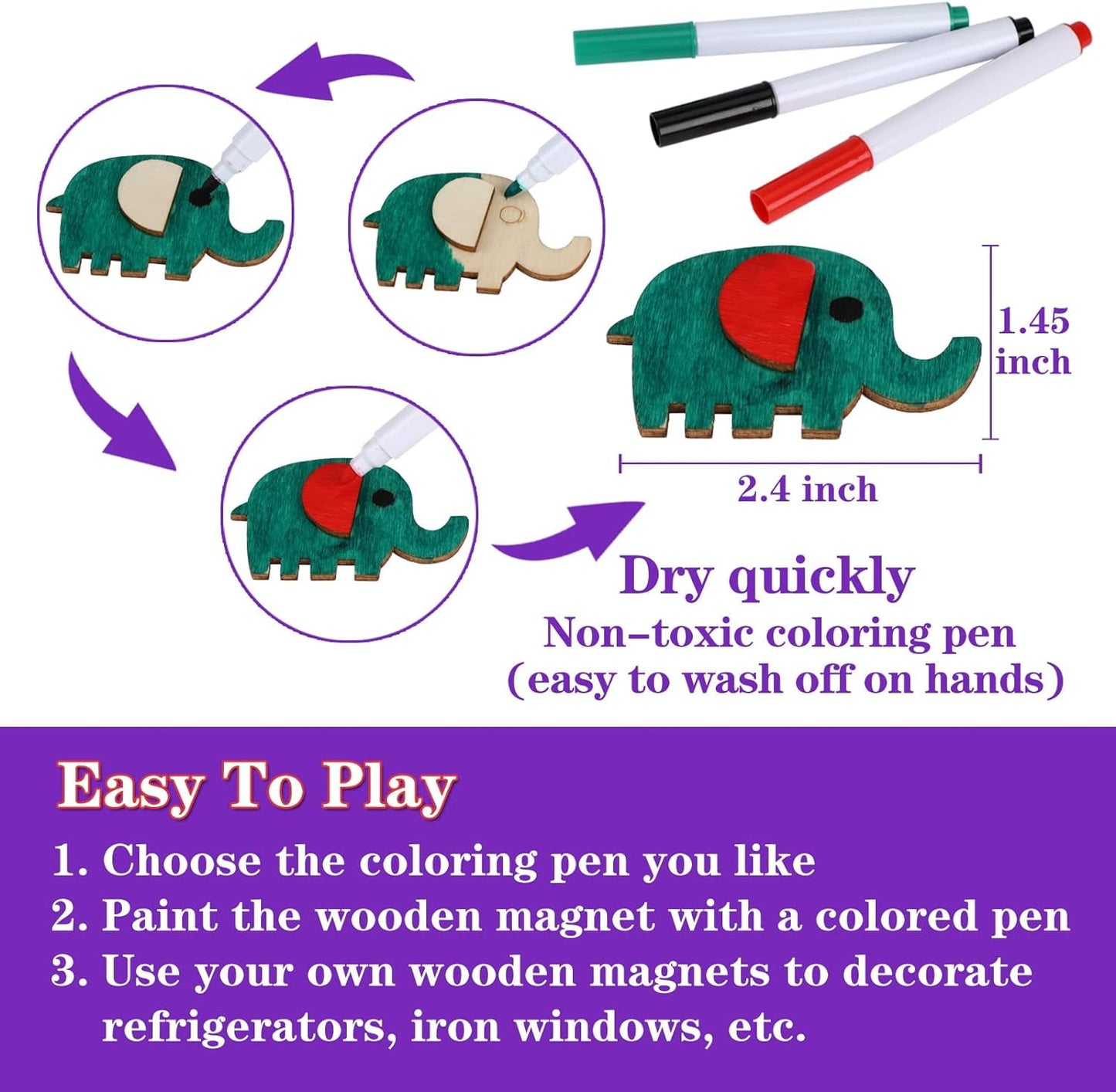 36 Pcs Wooden Magnets, DIY Creativity Art Craft Supplies Painting Kit for Kids Party Favors, Decorate Your Own Painting Gift for Ages 4-8 8-12, Birthday Easter Gifts Basket Goodie Bag Stuffers