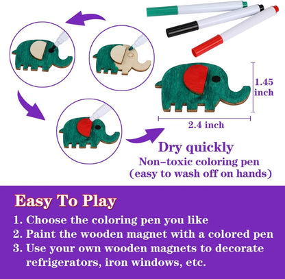 36 Pcs Wooden Magnets, DIY Creativity Art Craft Supplies Painting Kit for Kids Party Favors, Decorate Your Own Painting Gift for Ages 4-8 8-12, Birthday Easter Gifts Basket Goodie Bag Stuffers