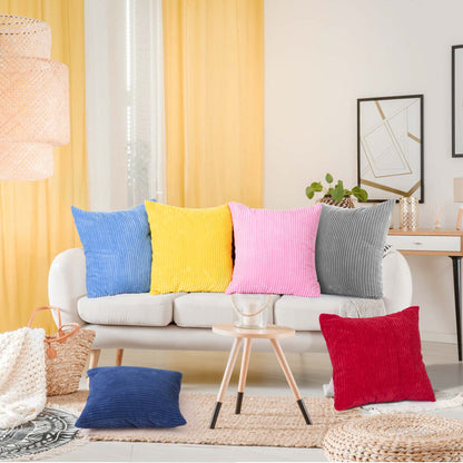 Pack of 2 Soft Corduroy Velvet Pillow Covers, 18x18 Inch Striped Square Boho Throw Pillowcases, Modern Farmhouse Home Decor for Sofa Living Room Couch Bed, Pink