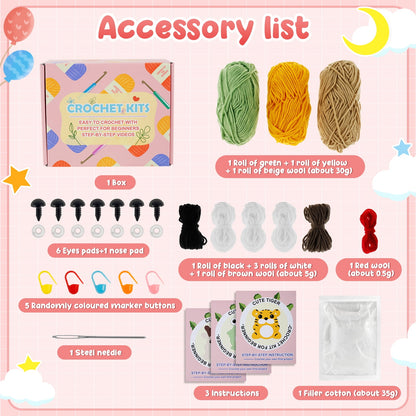 Qenwkxz 3PCS Crochet Kit for Beginners Complete Crochet Knitting Kit Adorable Animal Crochet Starter Pack DIY Crochet Craft Kit with Step-by-Step Video for Adults Kids