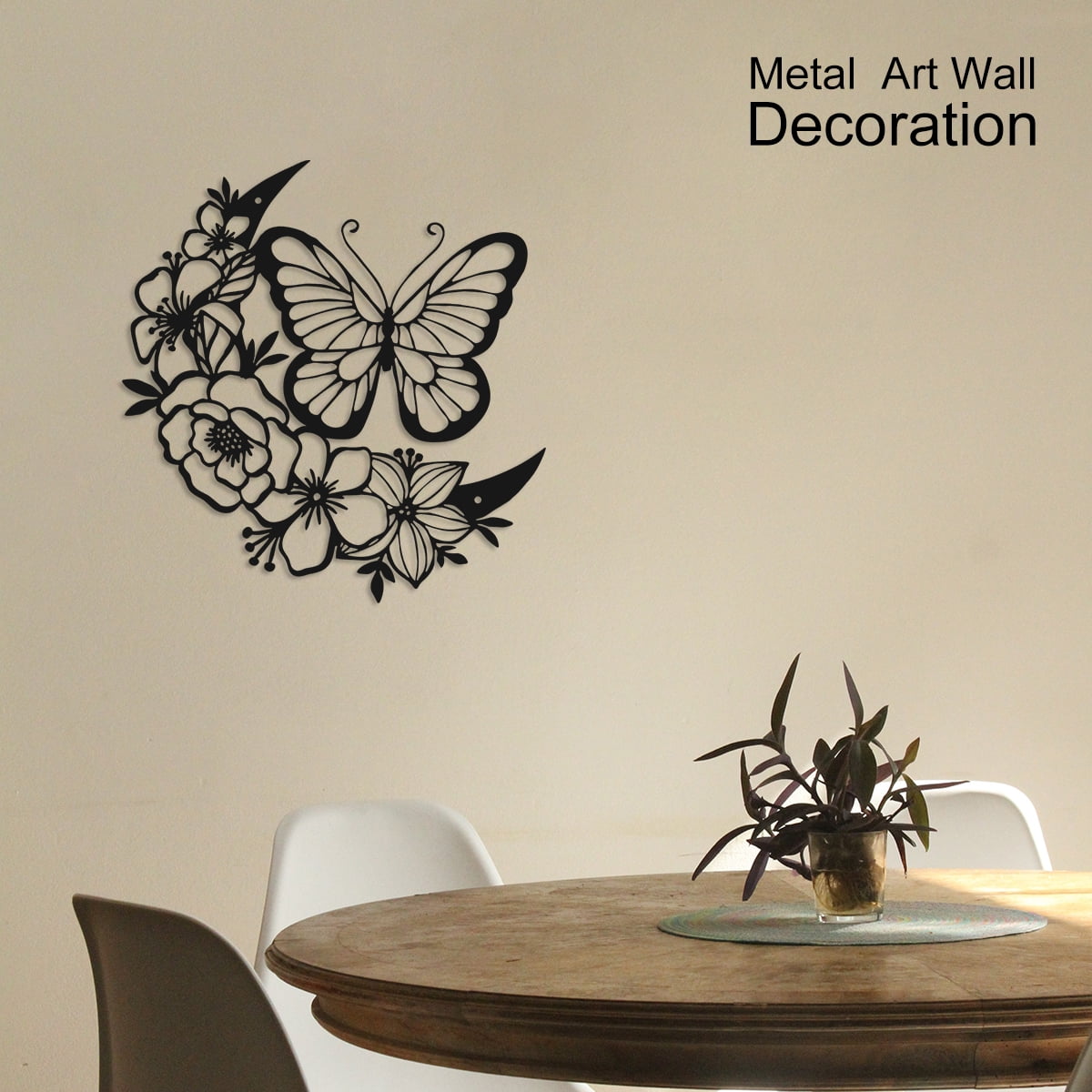 Wekvgz Metal Butterfly Wall Art Flower Wing Metal Wall Décor Modern Floral Butterfly Metal Sculpture Rust-Proof Butterfly Flower Silhouette Decoration for Room Kitchen Office Decor
