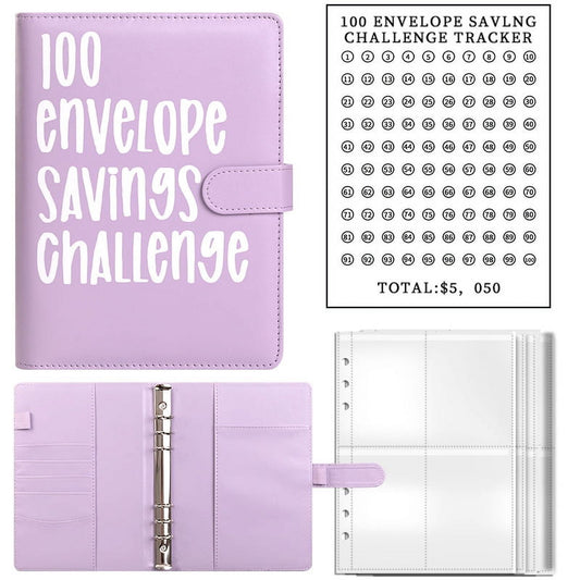 100 Envelope Challenge Binder, Savings Challenges Sheets，Easy and Fun Way to Save $5,050, Budget Binder with Cash Envelopes, Savings Challenges Binder, Budget Planner Book for Budgeting
