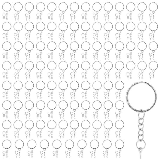 100Pcs Keychain Rings Split Key Ring with Chain for Resin 25mm Silver Key Chain Rings with 100Pcs Jump Rings & 100Pcs Screw Eye Pins Metal Split Keychain Ring for Organizing Keys Jewelry Making Crafts