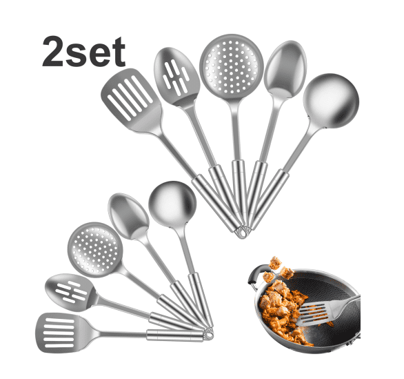 10Pcs Kitchen Cooking Utensils Set Metal Stainless Steel Spoons and Spatula Set with Ergonomic Handle Utensil for Cooking Kitchen Cooking Utensils Set Kitchen Gadgets Tools Set Spoons Spatula Sets