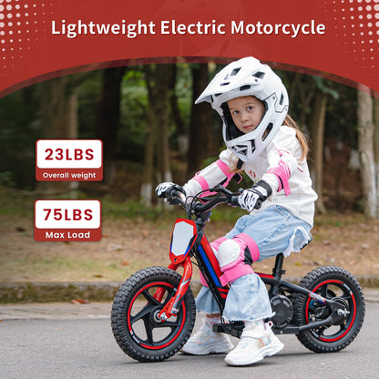 TUIBOKA Lightweight Electric Dirt Bike for Kids,170W Racing Grade Electric Motorcycle, Detachable Battery, 12Inch Off Road Tires, Red