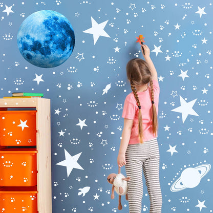 EUWBSSR 947pcs Glow In The Dark Stars,Glowing In The Dark Moon Planet Spaceship Wall Decals, Adhesive Glowing Stars Wall Stickers for Kids Nursery Kindergarten Bedroom