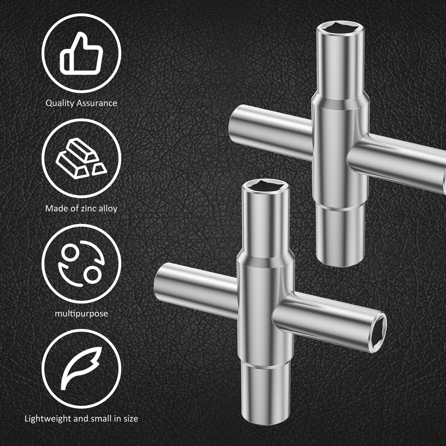 Txkrhwa 2PCS 4 Way Sillcock Key Wrench, Zinc Alloy Water Utility Key, Sillcock Spigot Wrench Compatible with 1/4inch 9/32inch 11/32inch Plumbers Handle for Faucet Spigot Cabinet
