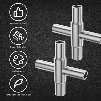 Txkrhwa 2PCS 4 Way Sillcock Key Wrench, Zinc Alloy Water Utility Key, Sillcock Spigot Wrench Compatible with 1/4inch 9/32inch 11/32inch Plumbers Handle for Faucet Spigot Cabinet