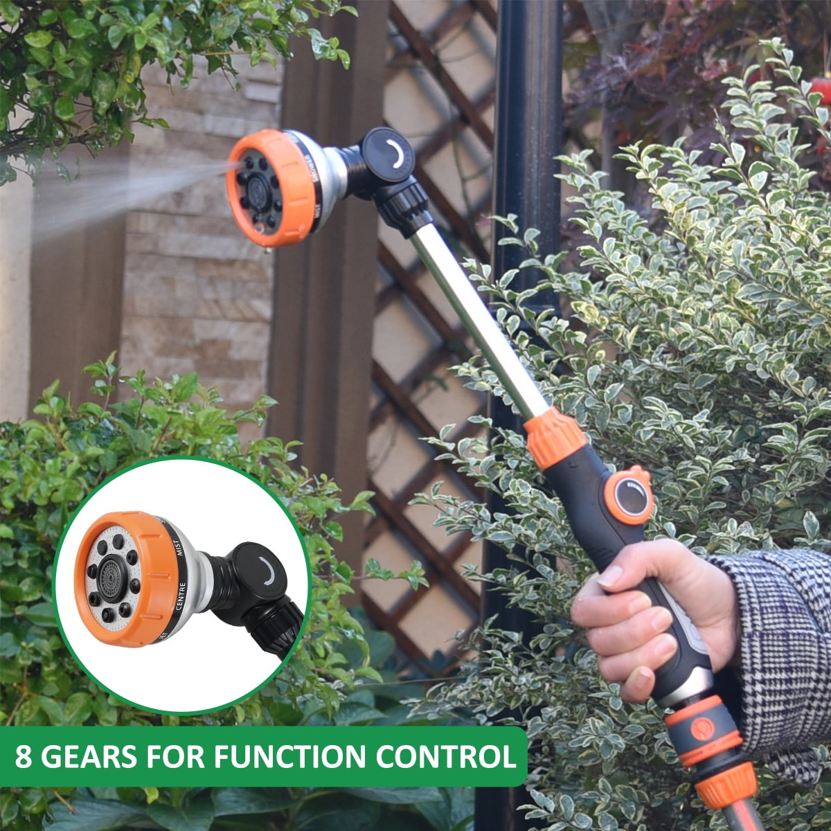 Wekvgz Garden Hose Wand 18 inches, Watering Sprayer Wand with 8 Watering Patterns, 180° Adjustable Swivel Head, 100% Heavy Duty Metal Hose Nozzle, Thumb Control On Off Valve