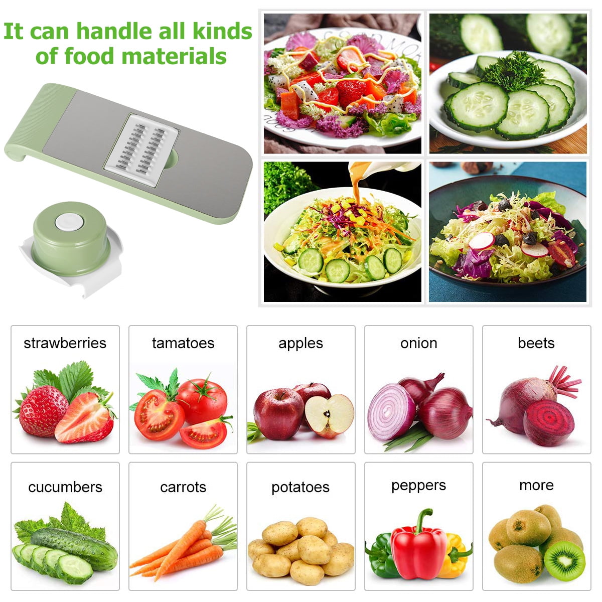 Vegetable Cutter,Mandoline Slicer Adjustable Vegetable Chopper Multifunctional Vegetable Cutter Food Chopper with Hand Guard Sharp Stainless Steel Blades for Vegetables Fruits Home Kitchen