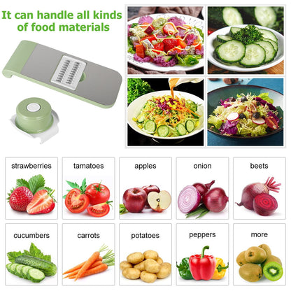 Vegetable Cutter,Mandoline Slicer Adjustable Vegetable Chopper Multifunctional Vegetable Cutter Food Chopper with Hand Guard Sharp Stainless Steel Blades for Vegetables Fruits Home Kitchen