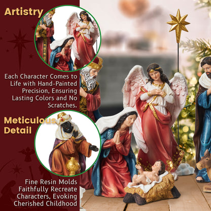 KUETH Indoor Nativity Set Christmas Nativity Scene Holiday Family Gift Religious Decorations 13 Pieces 9.8 inch