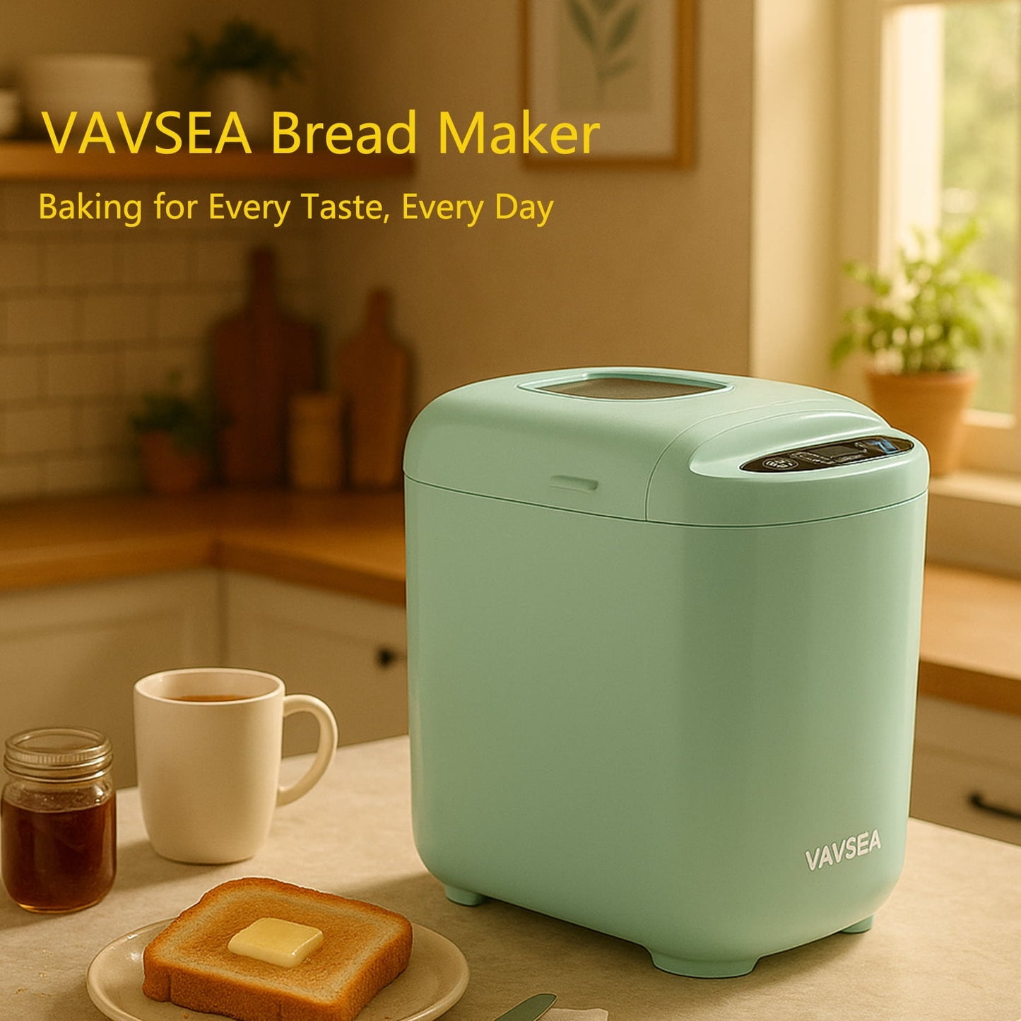 VAVSEA Bread Maker, 2LB Automatic Bread Machine with Gluten-Free, Dough, Cake Setting, Nonstick Ceramic Pan for Homemade Bread, Green